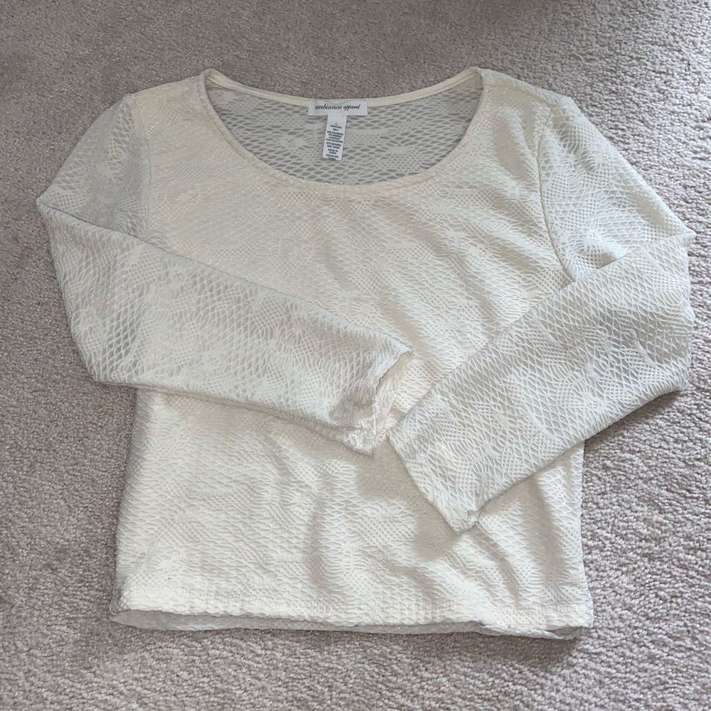 white cream crop top white lace long sleeve